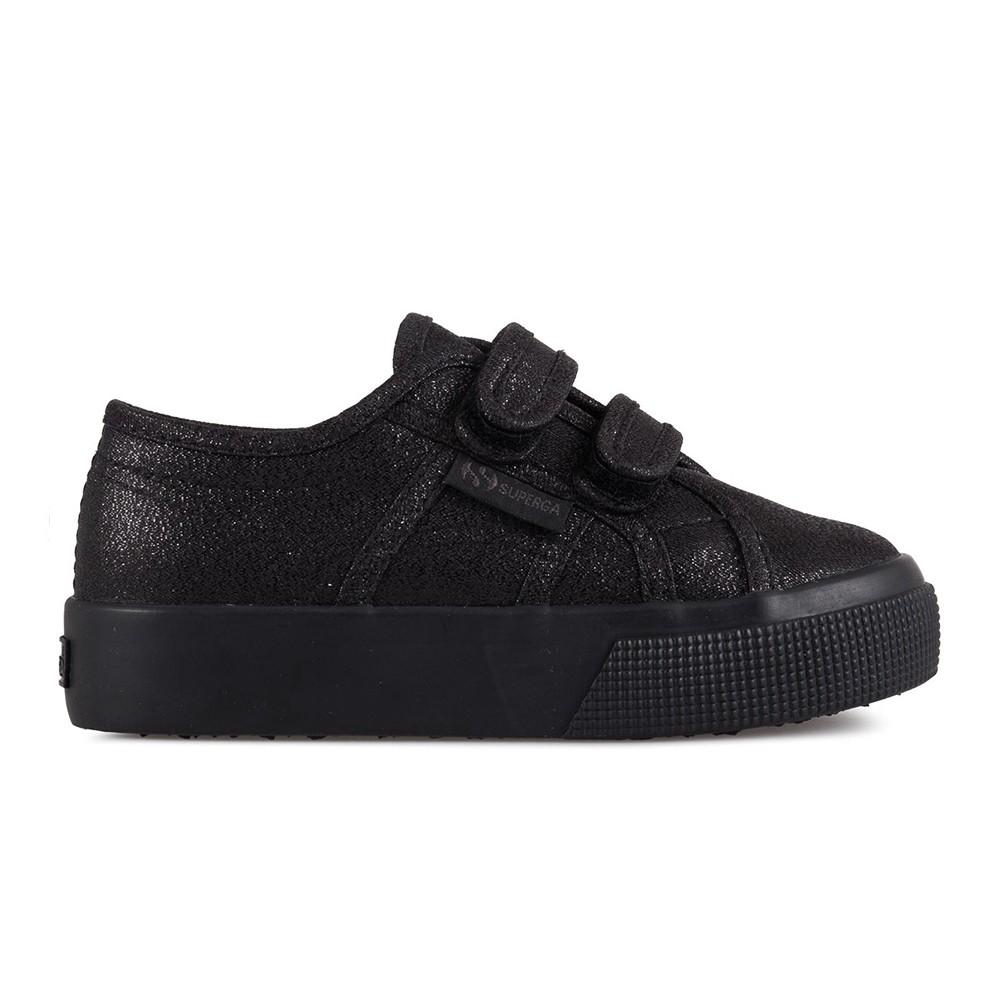 Zapatilla 2730 Kids Straps Lame Total Black Shine Superga