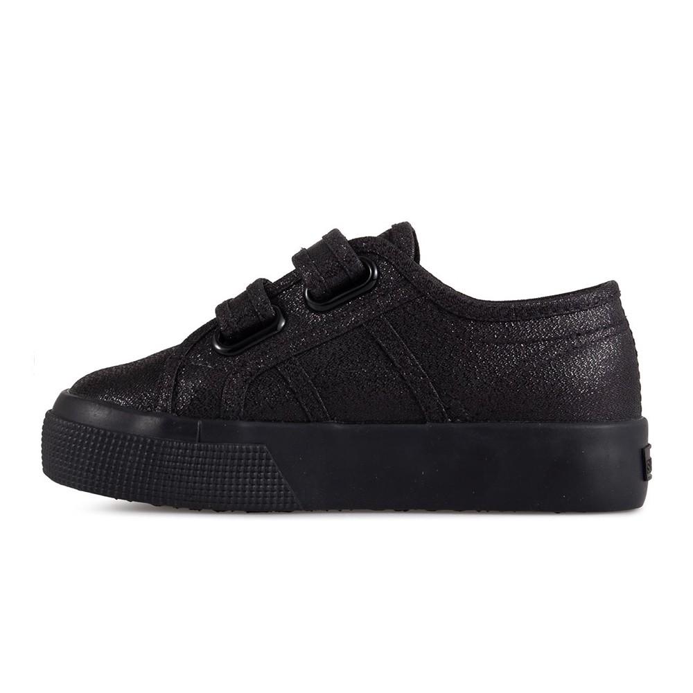 Zapatilla 2730 Kids Straps Lame Total Black Shine Superga