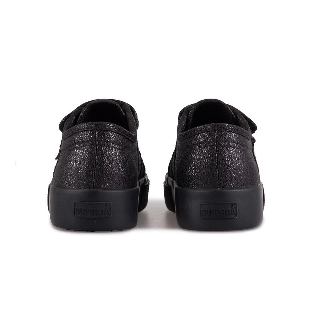 Zapatilla 2730 Kids Straps Lame Total Black Shine Superga
