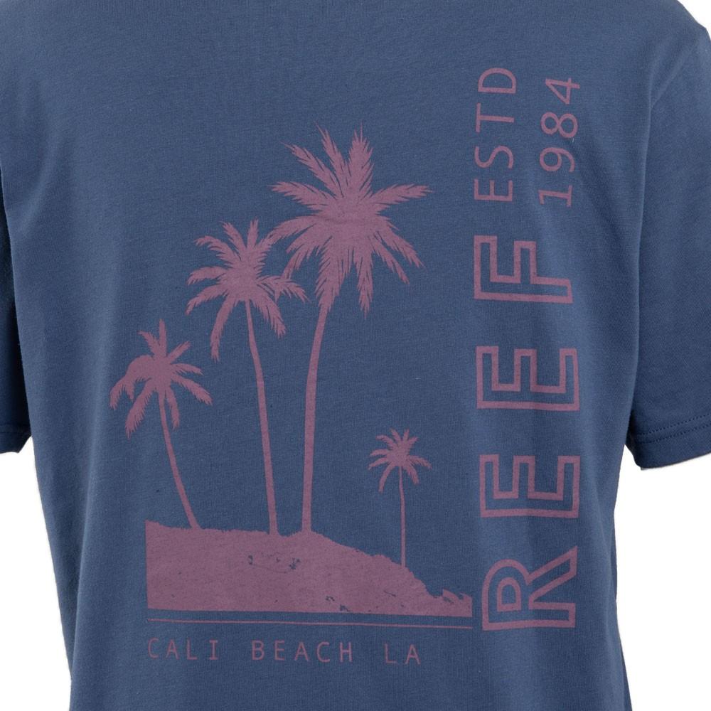 Polera Manga corta Azul Estampado Palmeras