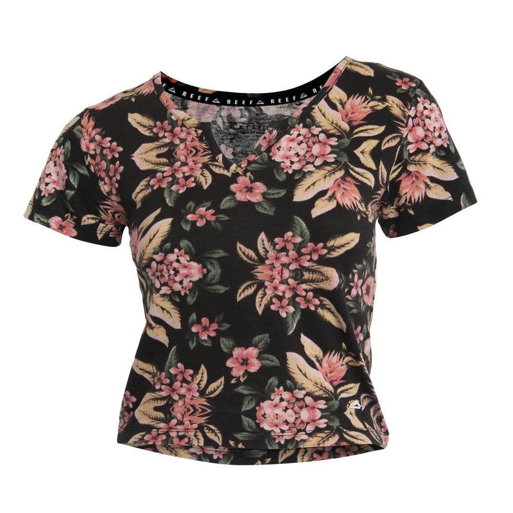 Polera Women Crop Black Flores