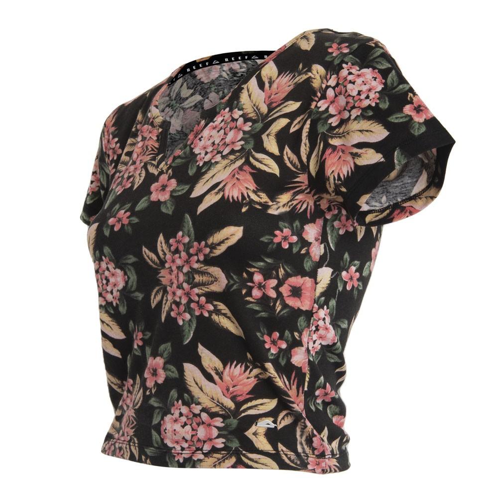 Polera Women Crop Black Flores