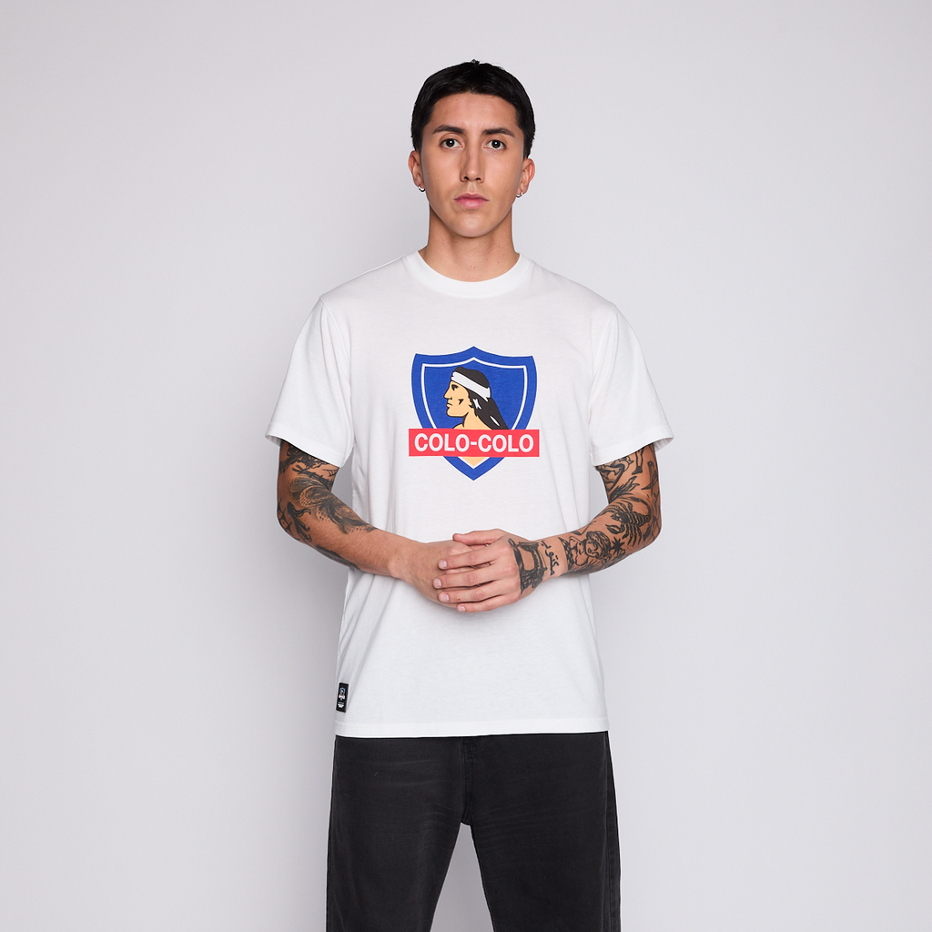 Polera Colo Colo Urbano Hombre Blanco Escudo Verano