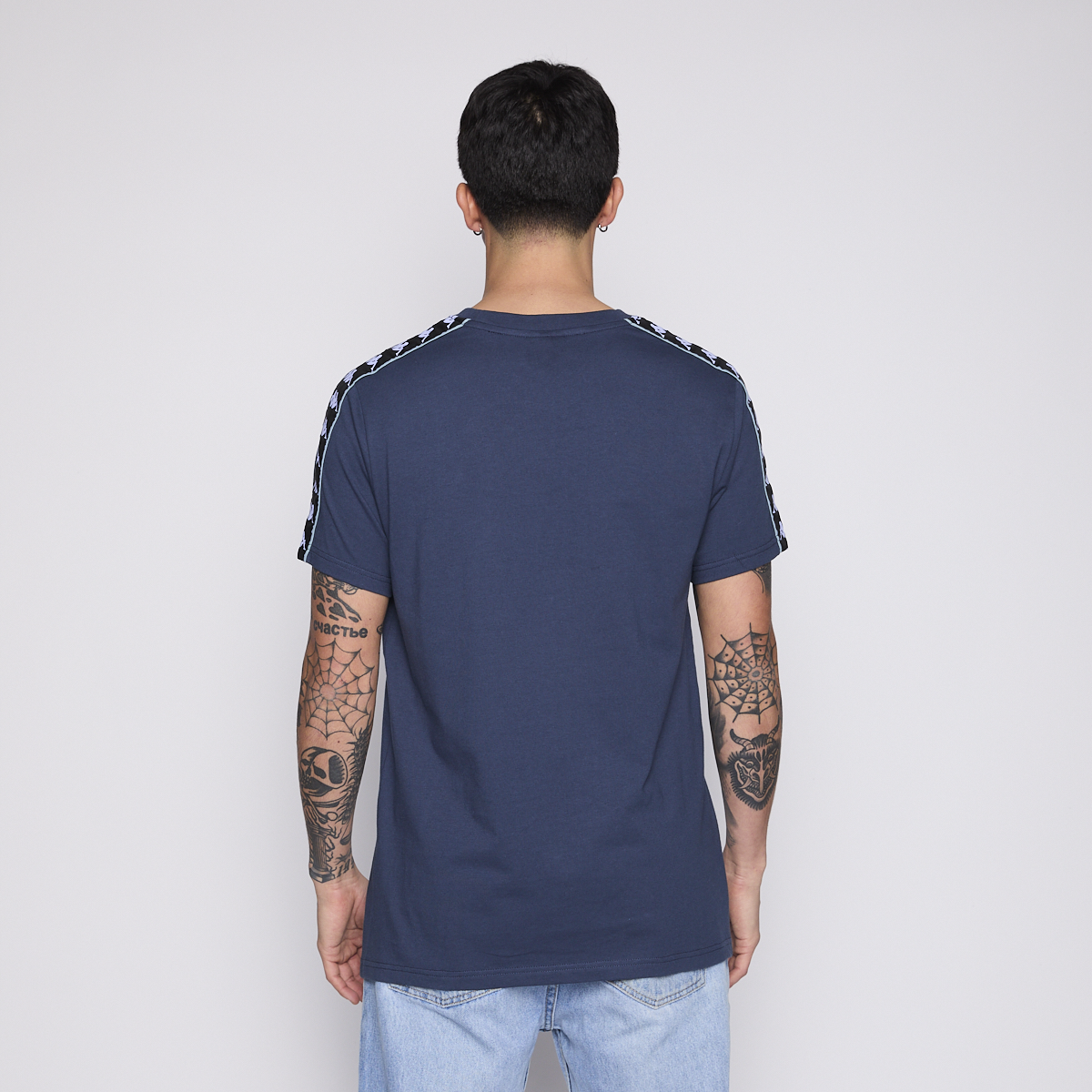 Polera Kappa Men Banda Petrol Blue Logo Front White