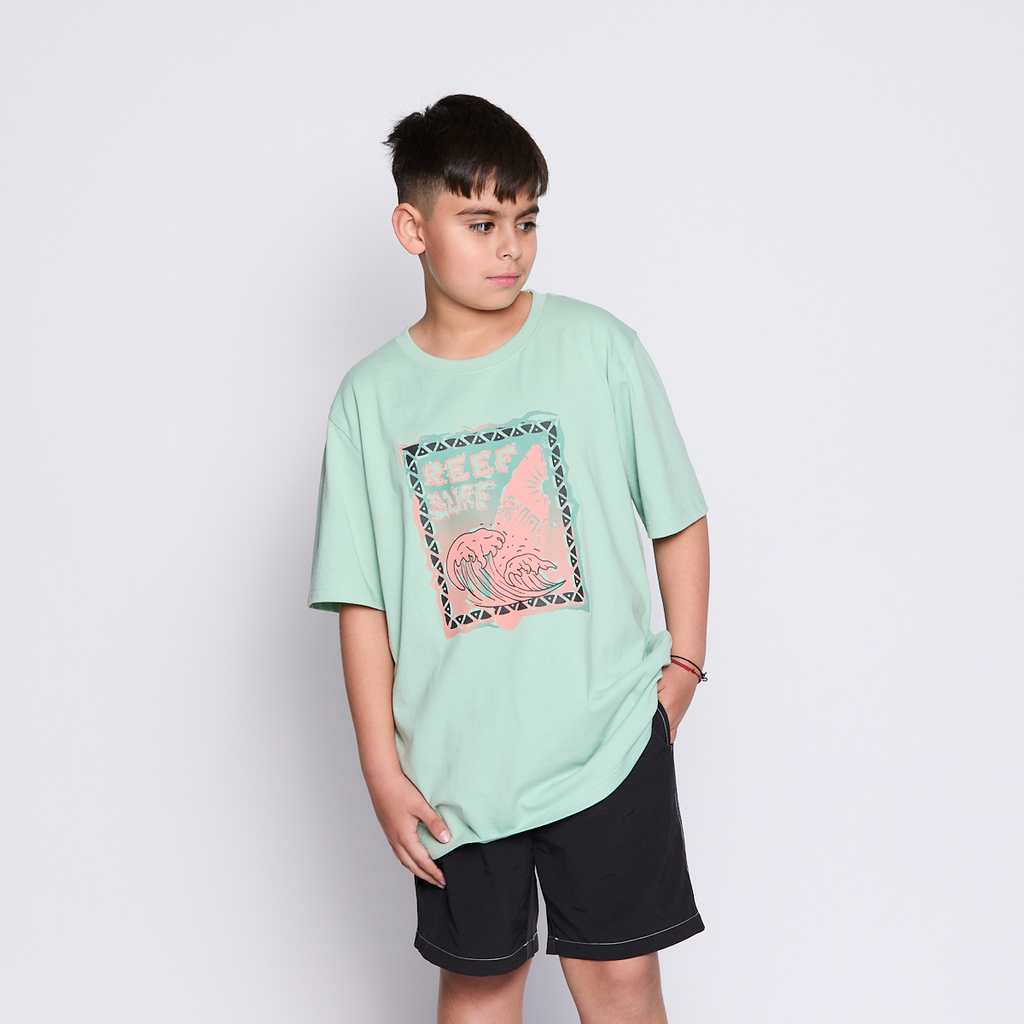 Polera Reef Kids Light Green Print Front