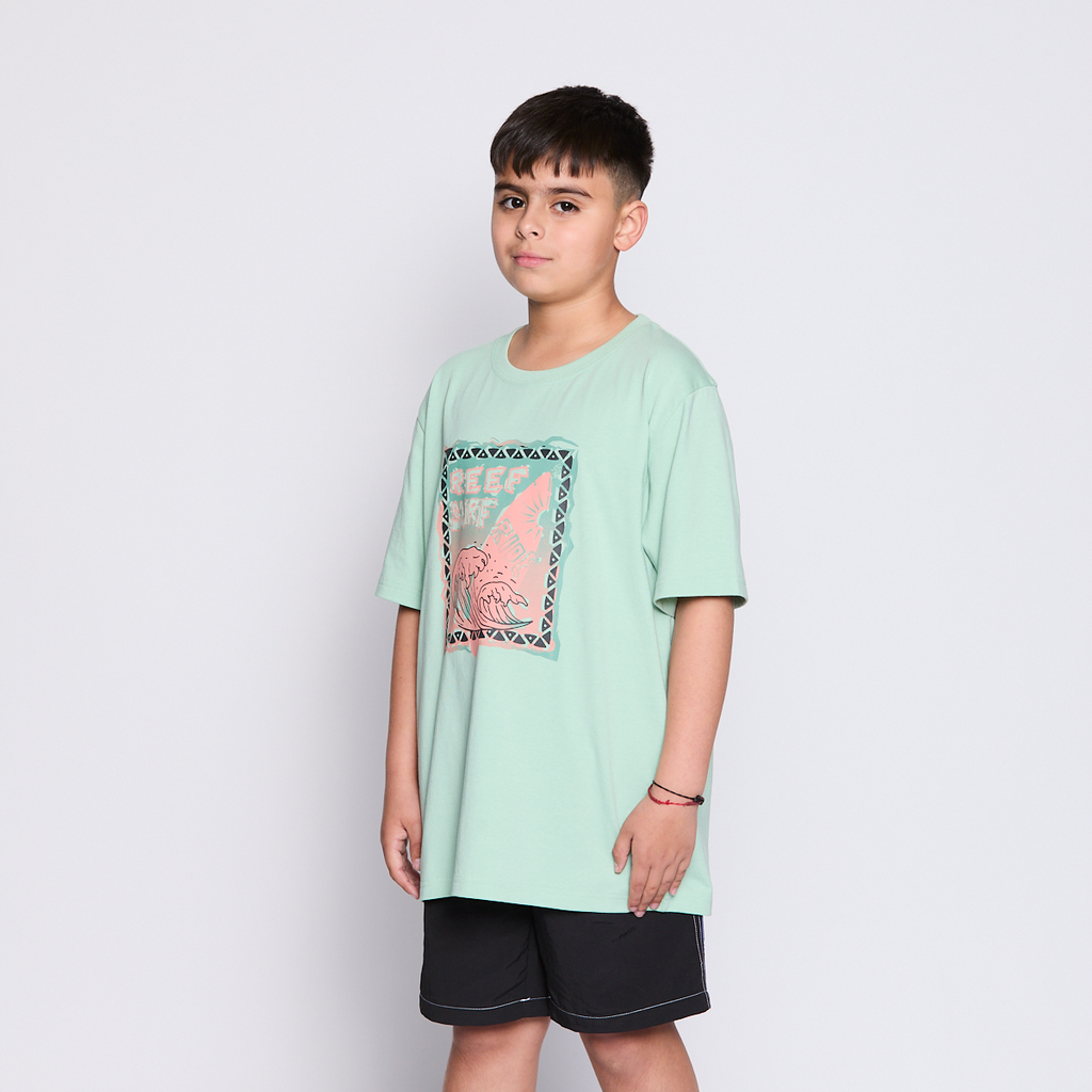 Polera Reef Kids Light Green Print Front