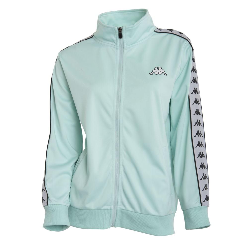 Poleron Women Full Zipper Banda Turquoise White