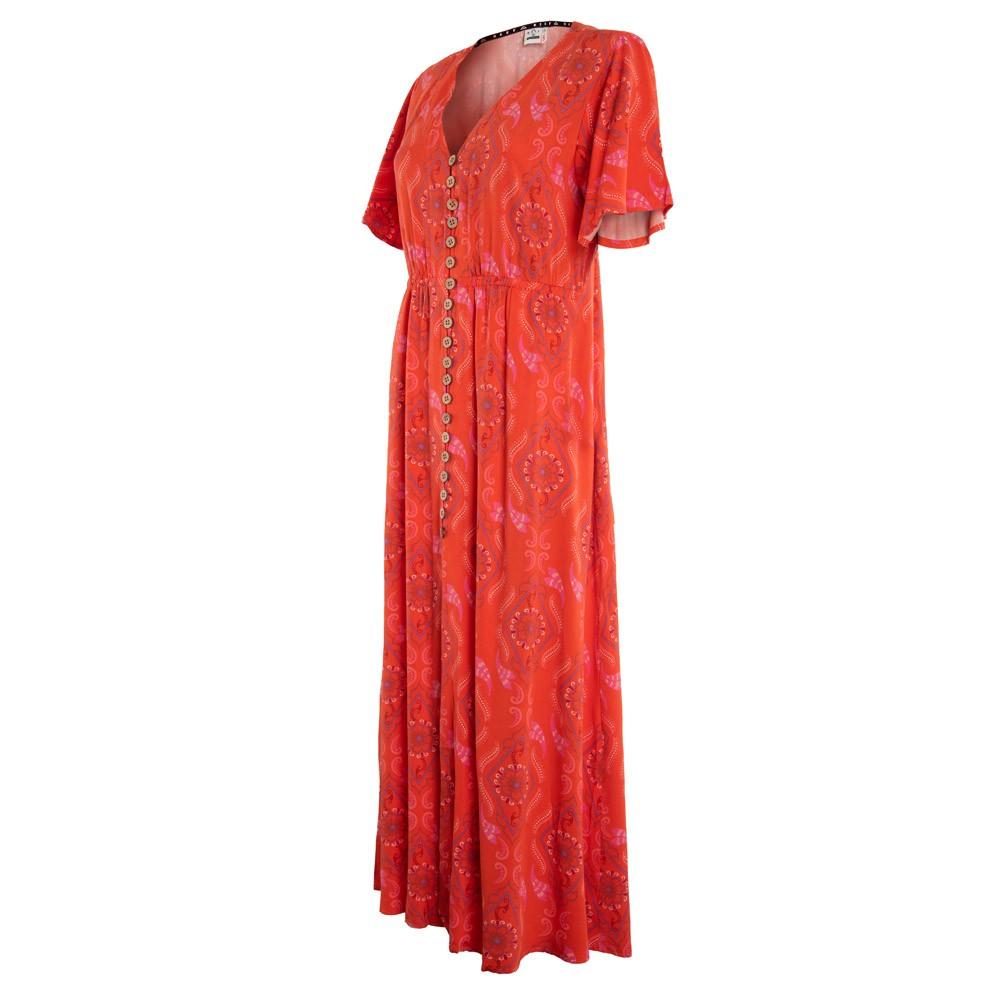 Vestido Women Tye Dye Red Orange Buttons
