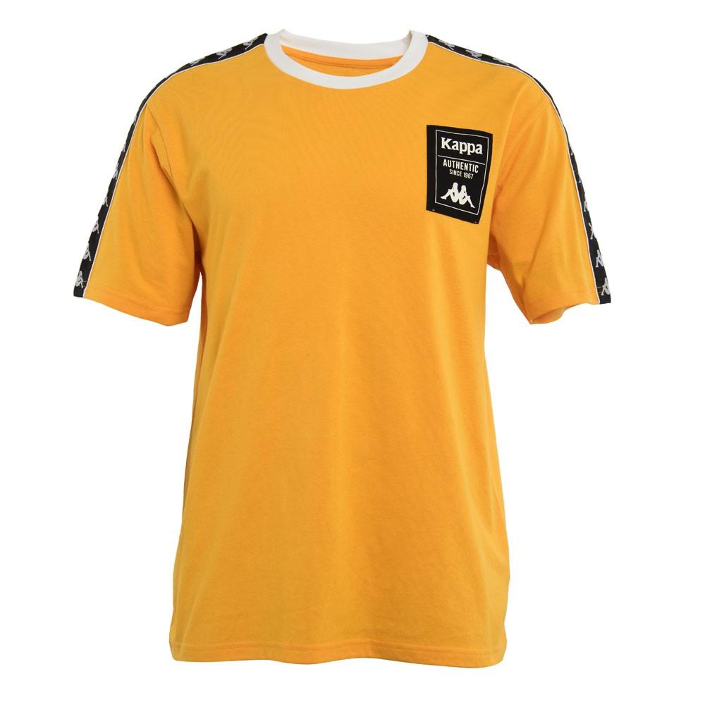 Polera Men White Neck Orange Black