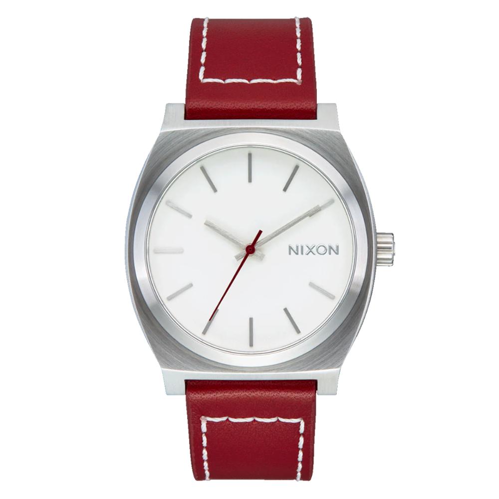 Reloj Time Teller Leather Silver Egret Cranberry