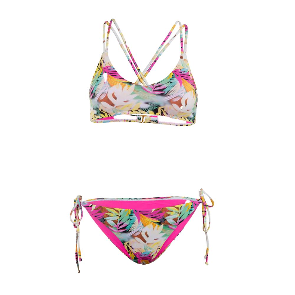 Bikini Straps White Leaves Multi