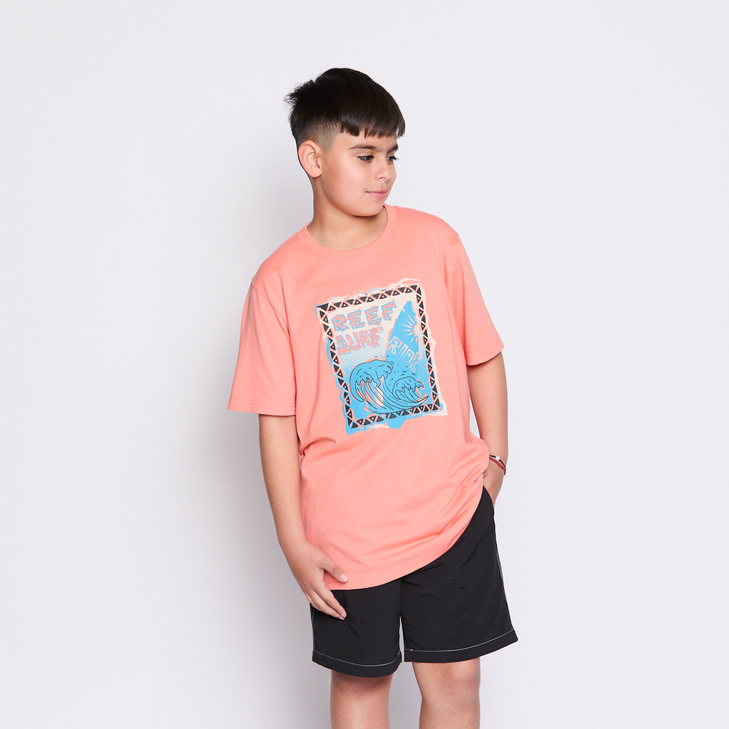Polera Reef Kids Orange Print Front