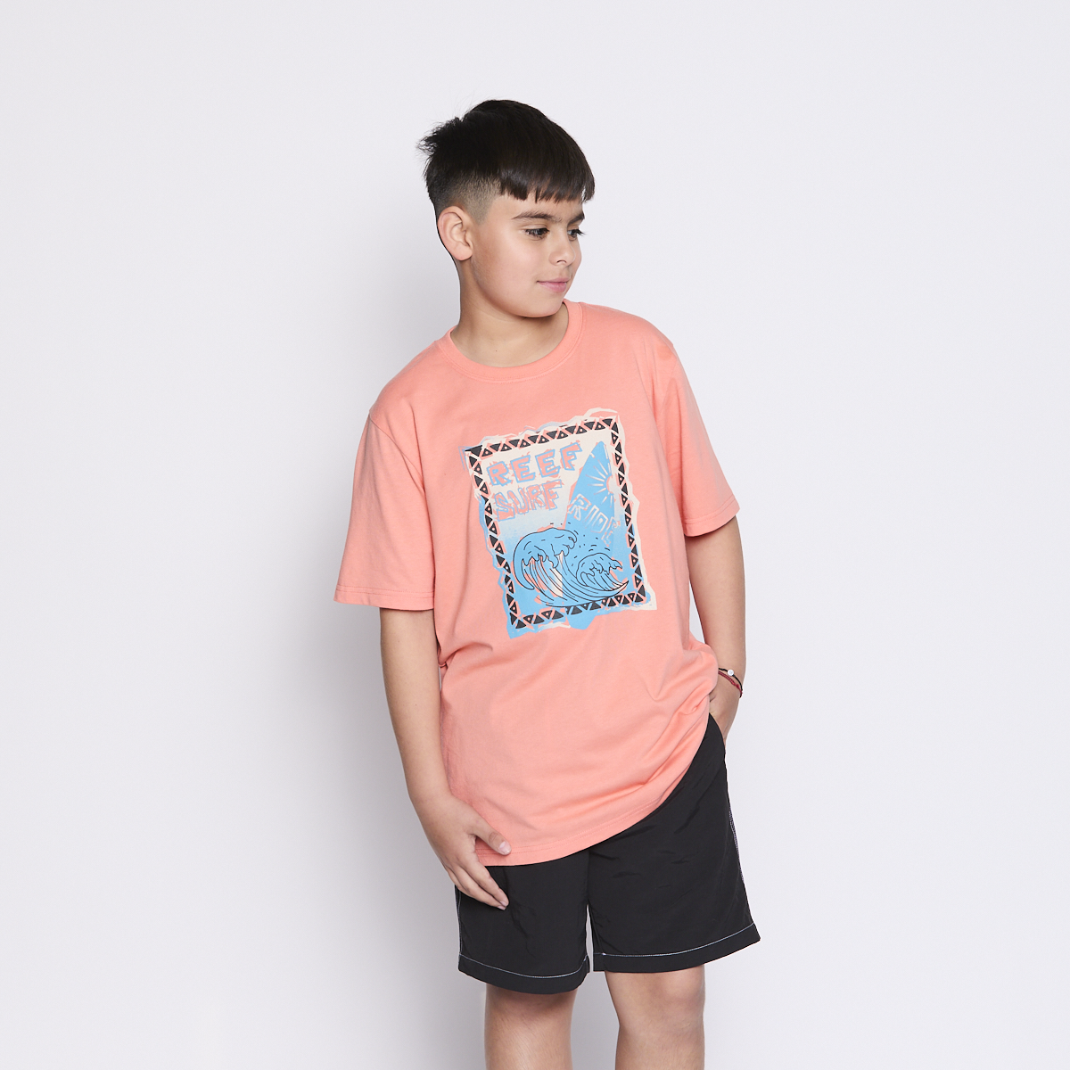Polera Reef Kids Orange Print Front