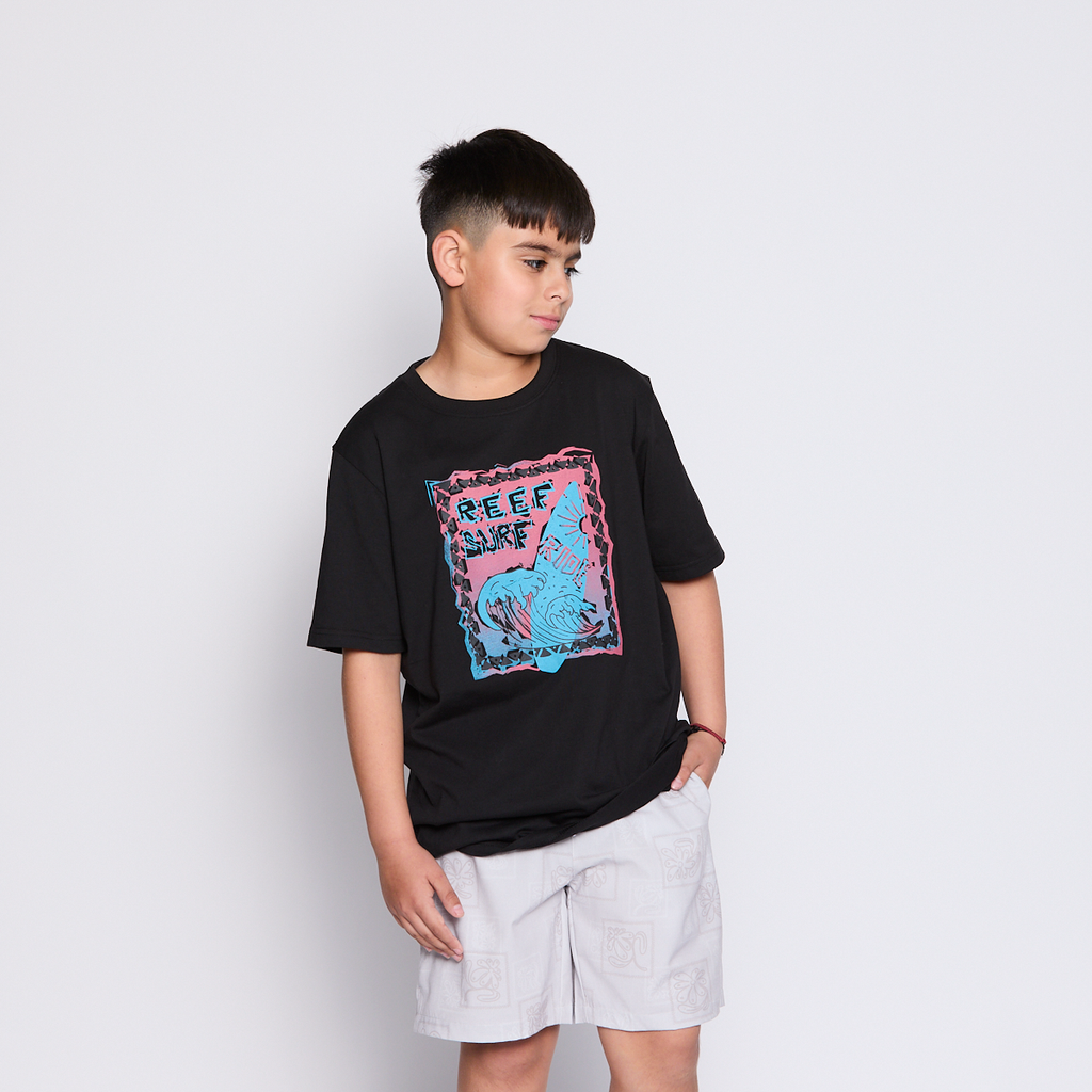 Polera Reef Kids Black Print Front