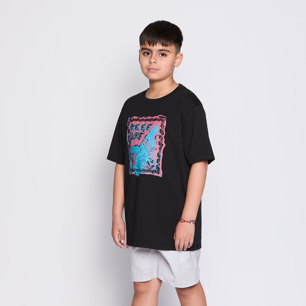 Polera Reef Kids Black Print Front