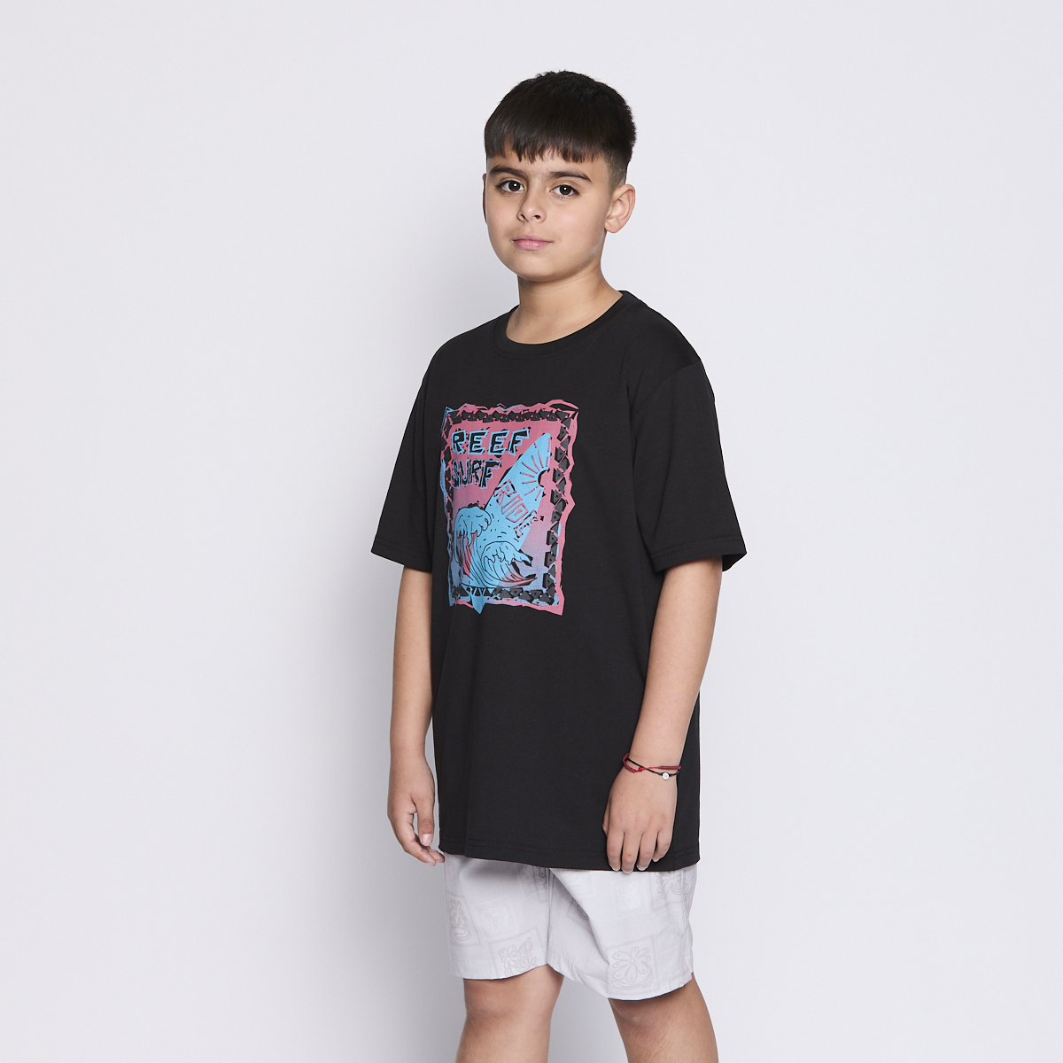 Polera Reef Kids Black Print Front
