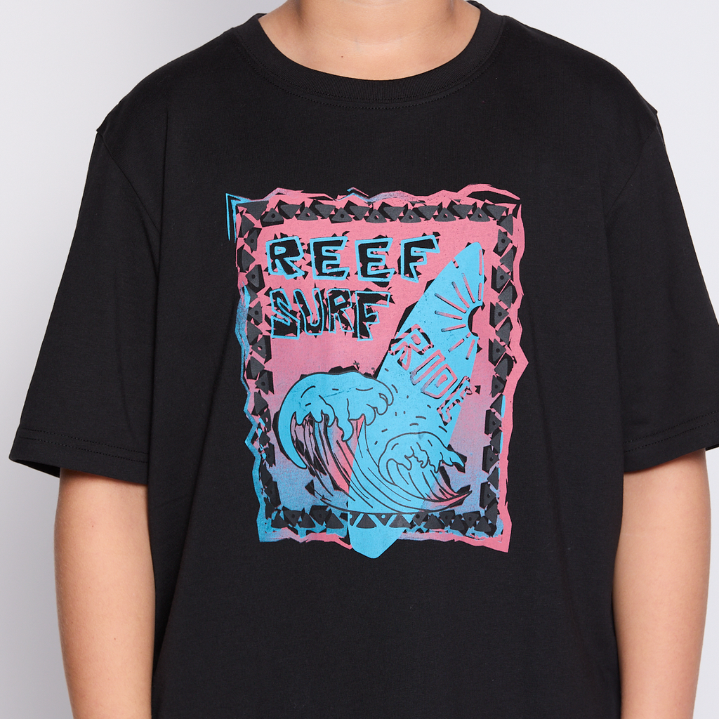 Polera Reef Kids Black Print Front