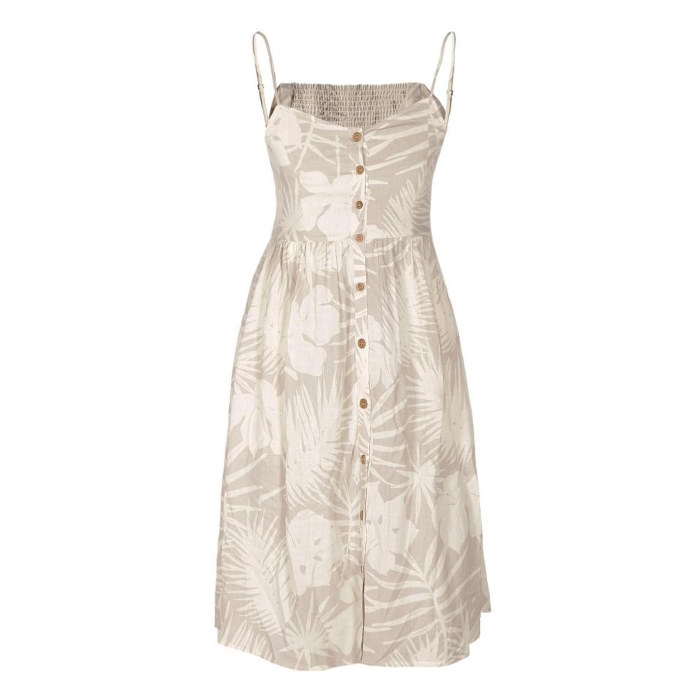 Vestido Women Leaves Beige